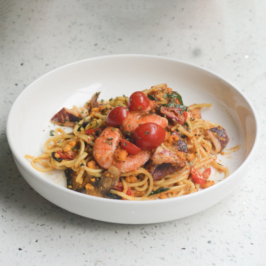Chicken & Mushroom Balado Salted Egg Spaghetti